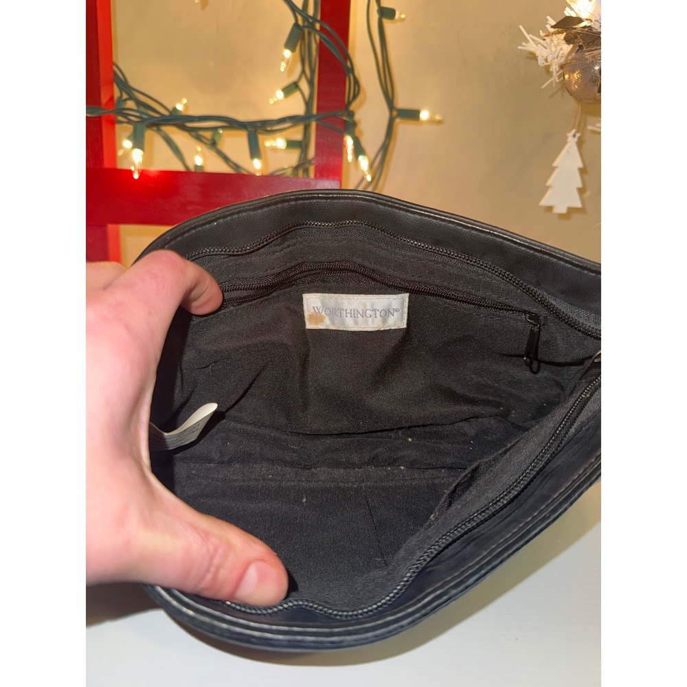 Worthington Black Lambskin Leather Clutch Purse Evening Bag Wristlet - Picture 8 of 11